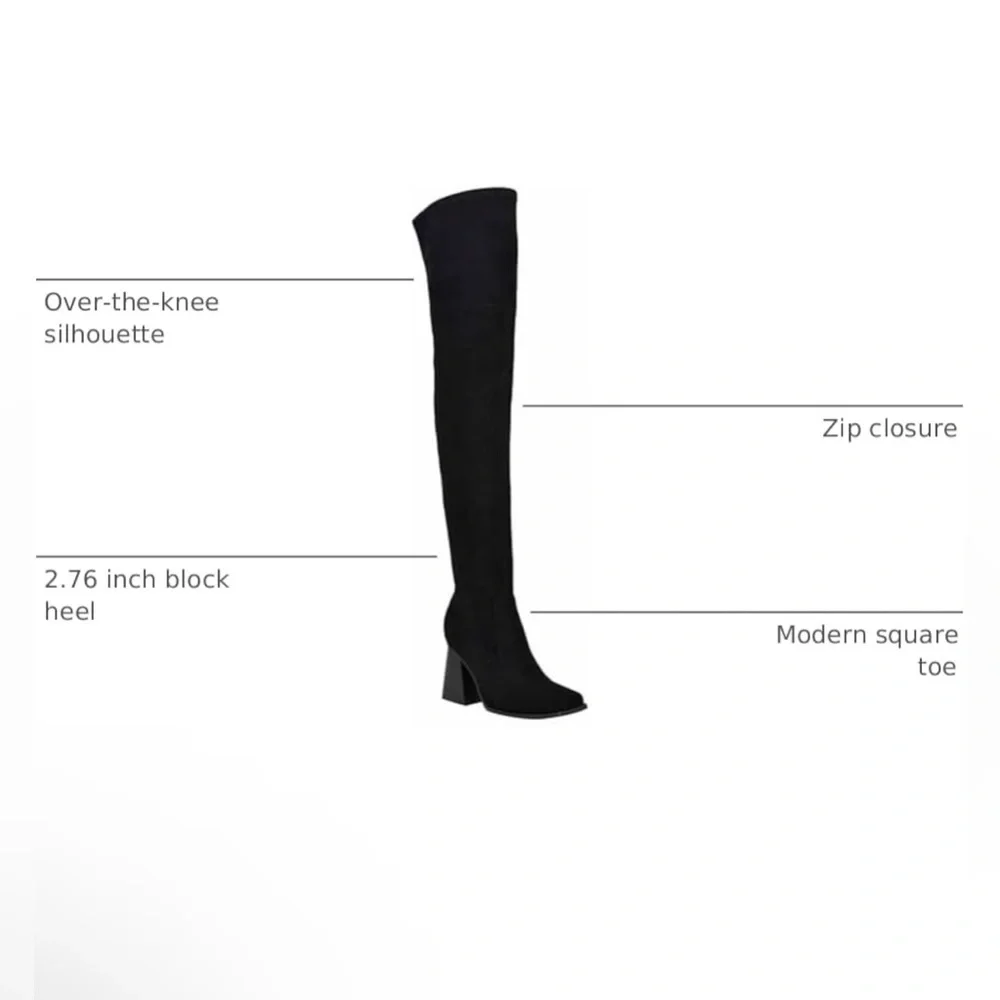 Nine West Black Stretch Over the Knee Boots Square Toe Block Heel Size 8 NWOT